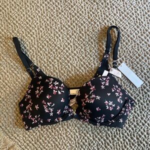 Victoria's Secret Black and Pink Floral Push Up Bra